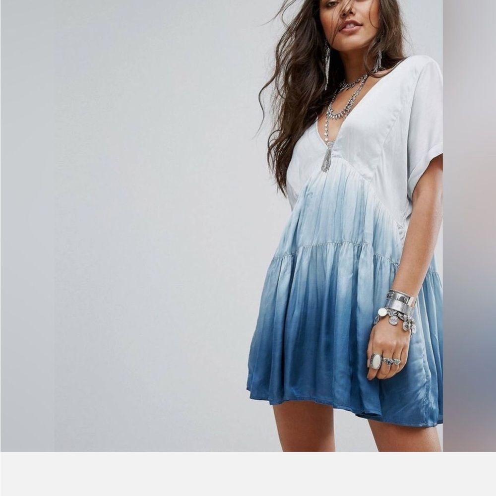 Free People Sun Up Smock Tie Dye tiered mini dress ombré small